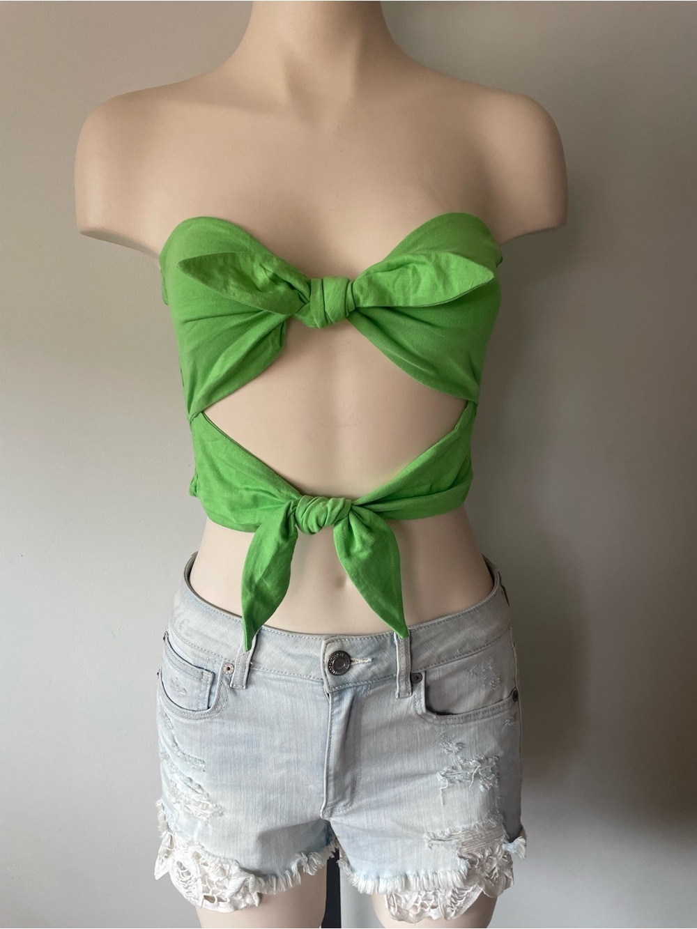 NEW Wilfred Daveney Front Tie Tube Top Crop Green 100% Cotton Size Large